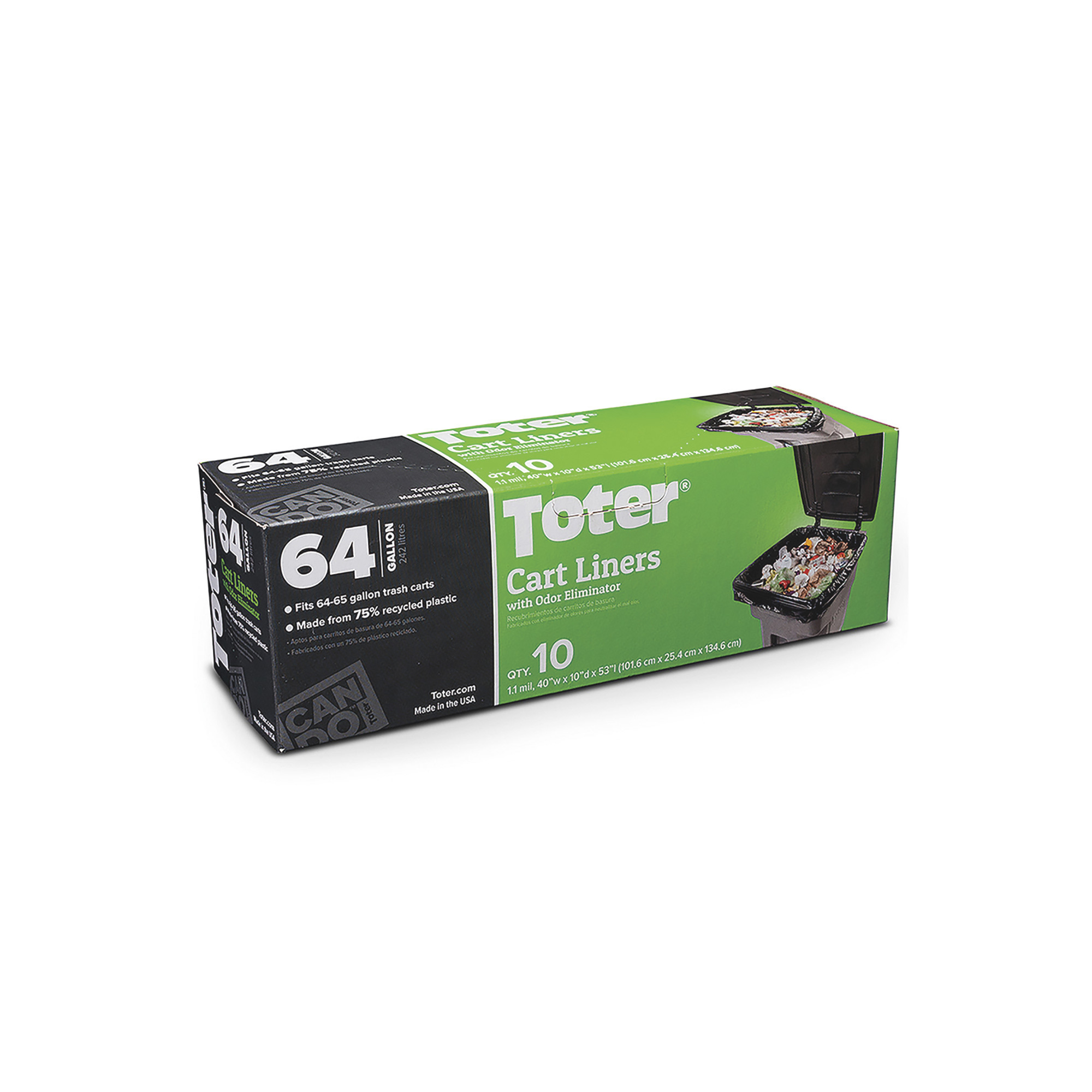 Toter Trash Bags, (8) 10-Bag Rolls, 64-Gallon, Black, Model# GB064-08000